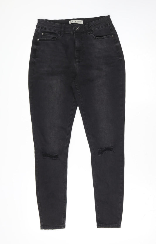 Denim Co. Womens Black Skinny Jeans Size 10 Distressed Stretch