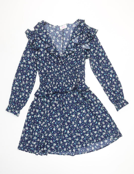 Savida Women's Blue Floral Ruffle Fit & Flare Dress Size 12