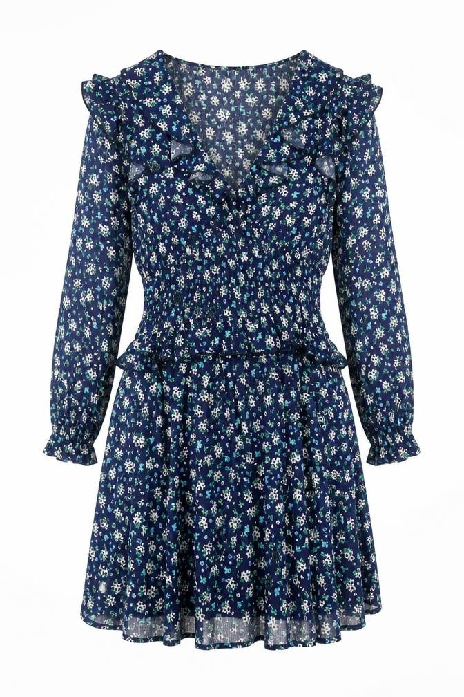 Savida Women's Blue Floral Ruffle Fit & Flare Dress Size 12