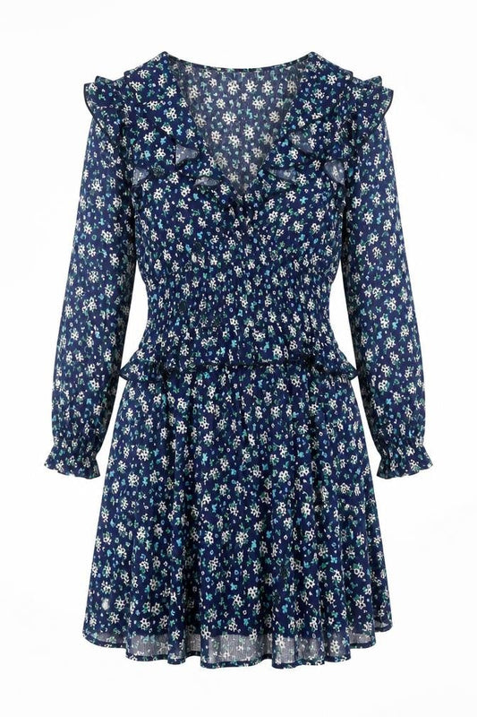 Savida Women's Blue Floral Ruffle Fit & Flare Dress Size 12