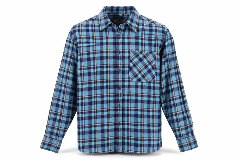 Pierre Leon Men's Blue Checked Flannel Long Sleeve Casual Shirt L