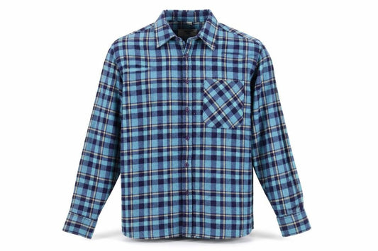 Pierre Leon Men's Blue Checked Flannel Long Sleeve Casual Shirt L