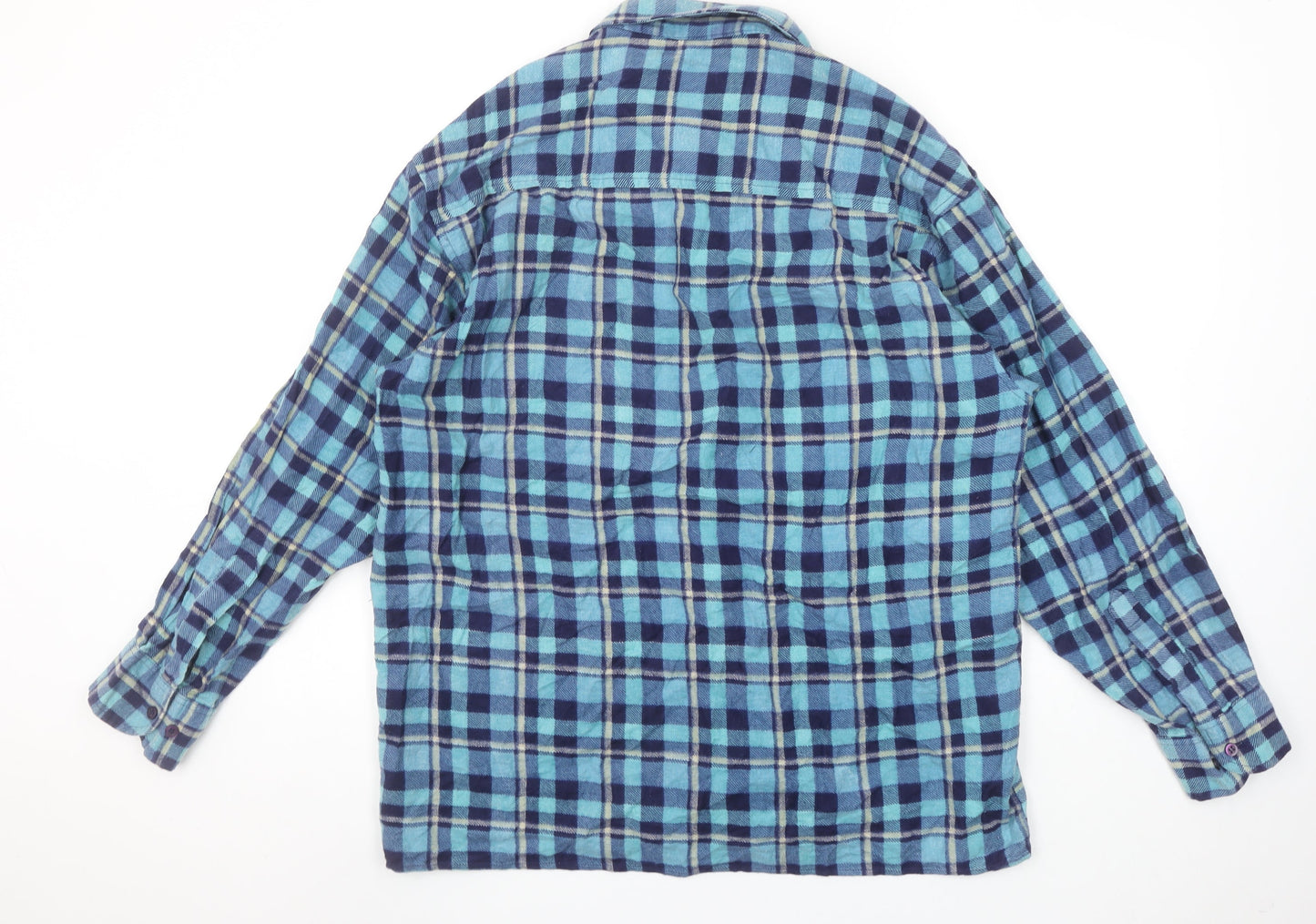Pierre Leon Men's Blue Checked Flannel Long Sleeve Casual Shirt L