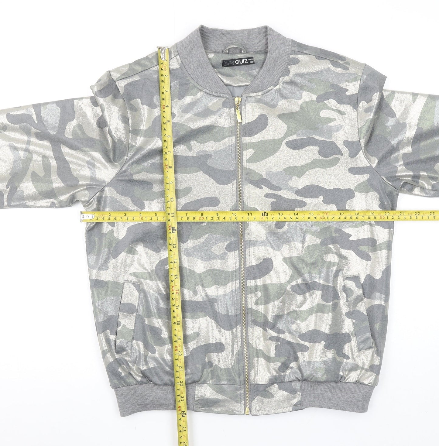 Quiz Womens Grey Camouflage Full Zip Hoodie Size 10 Polyester
