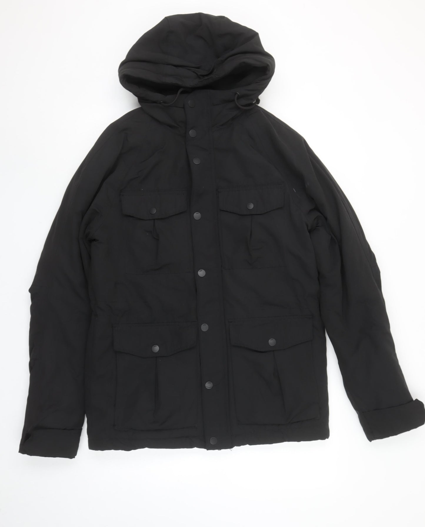 H&M Divided Men's Black XS Parka Jacket Hooded Water Resistant