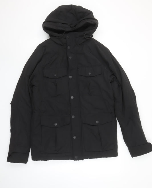H&M Divided Men's Black XS Parka Jacket Hooded Water Resistant