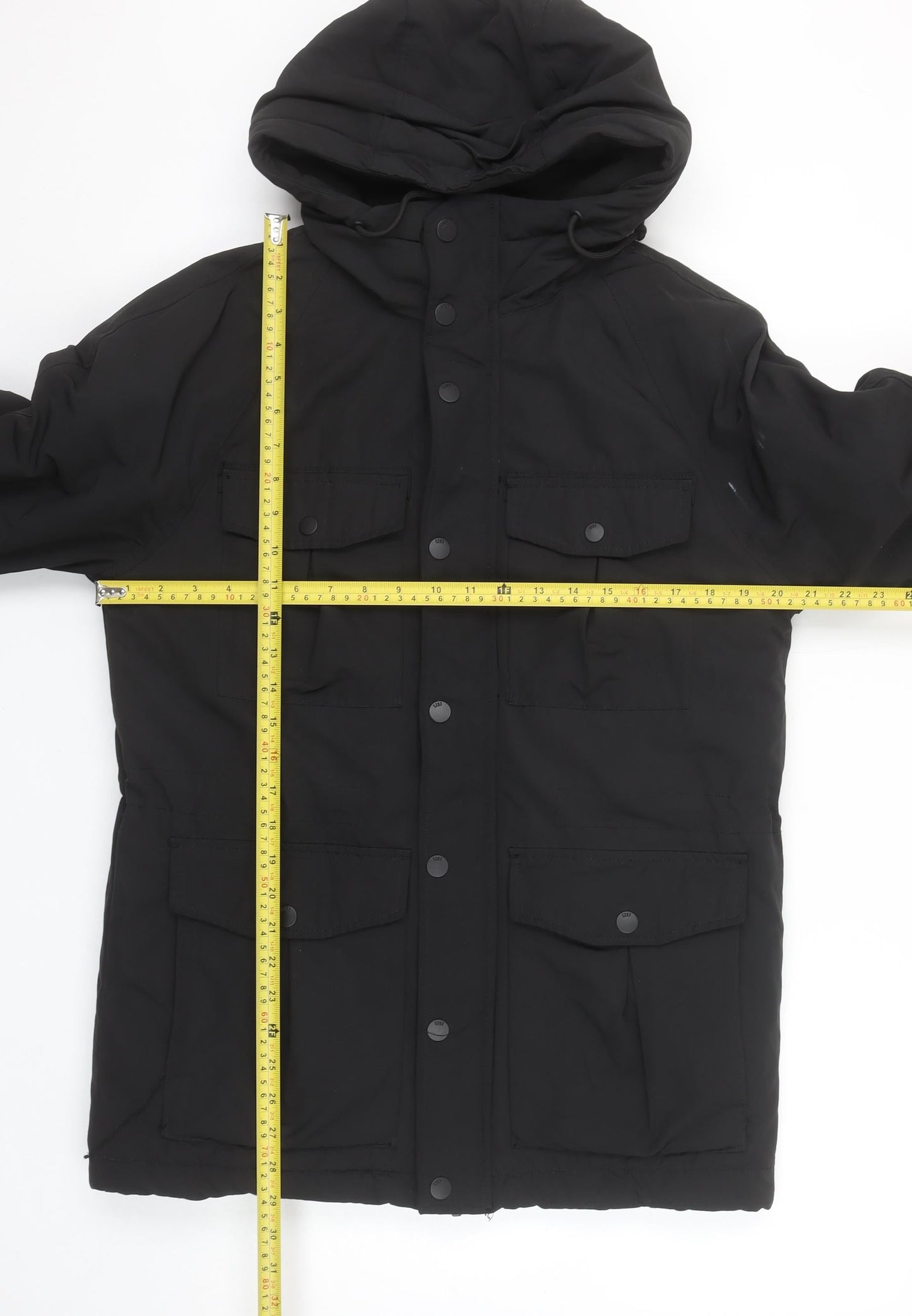 H&M Divided Men's Black XS Parka Jacket Hooded Water Resistant