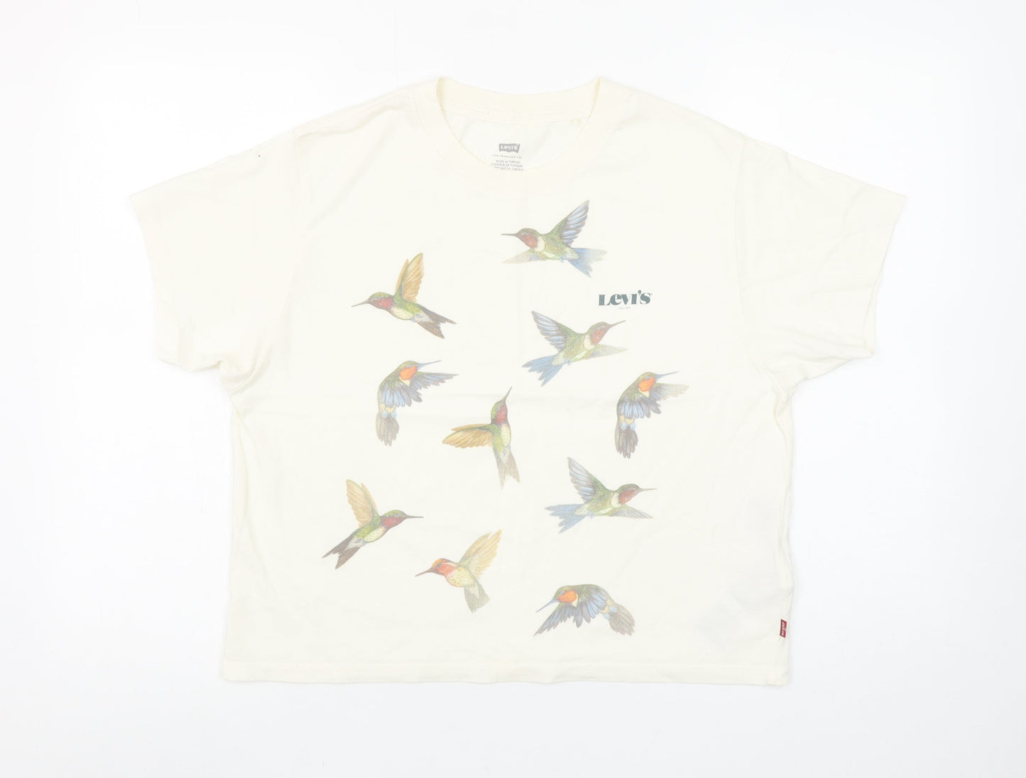 Levi’s Women’s Ivory Short Sleeve Crew Neck T-Shirt XS Hummingbird Print Cotton