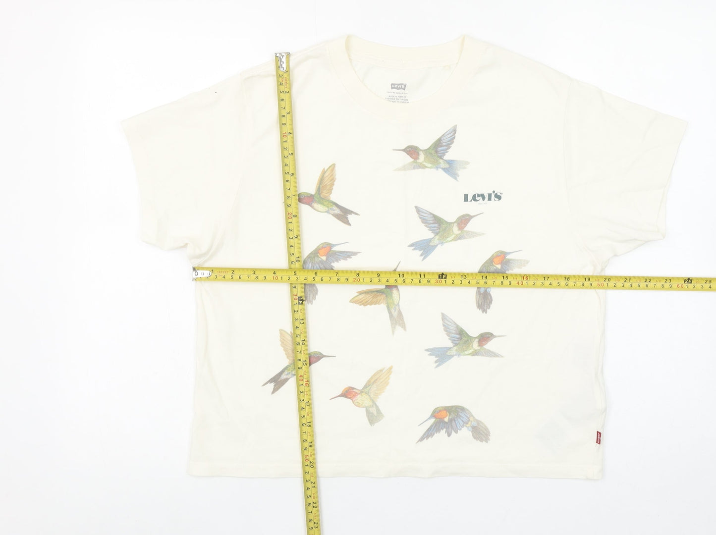 Levi’s Women’s Ivory Short Sleeve Crew Neck T-Shirt XS Hummingbird Print Cotton