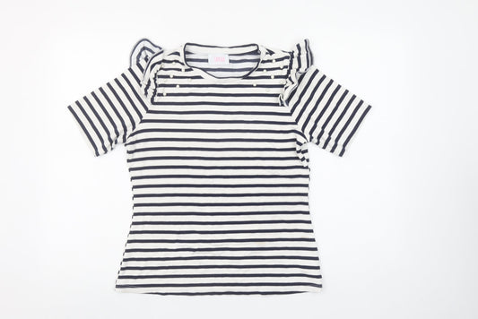 Savida Women’s Blue Striped Short Sleeve Ruffle T-Shirt Size 12