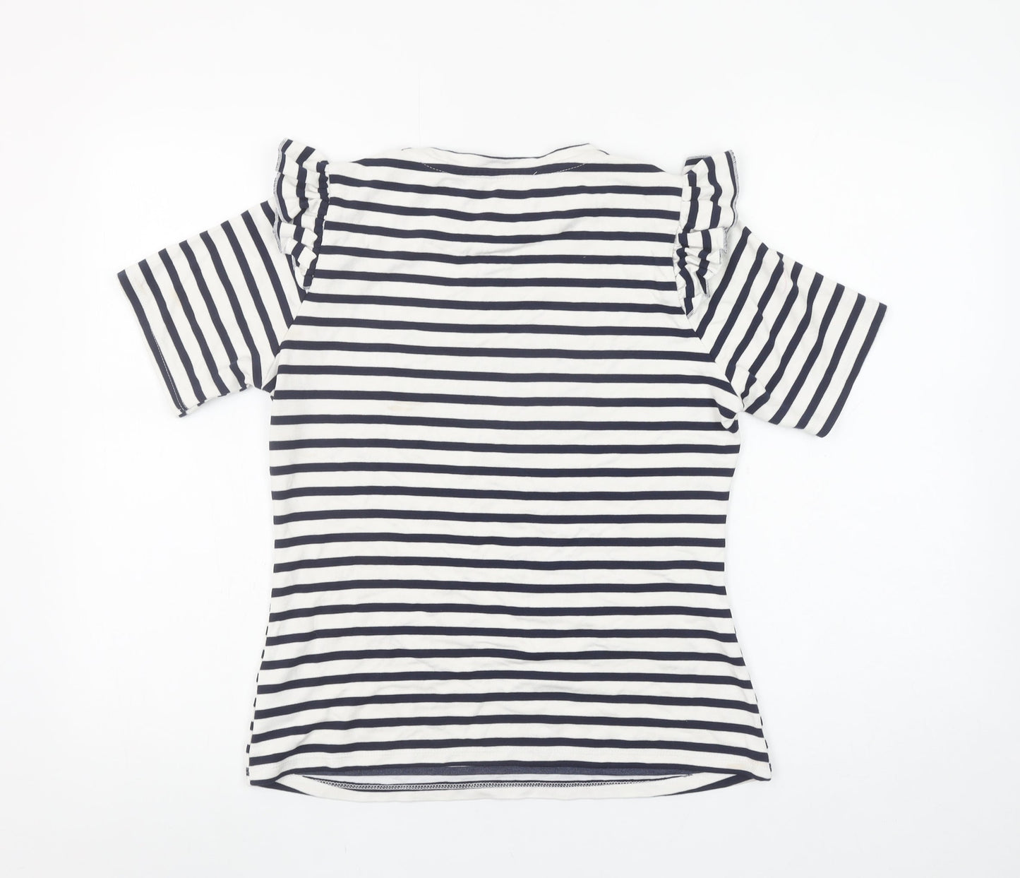 Savida Women’s Blue Striped Short Sleeve Ruffle T-Shirt Size 12