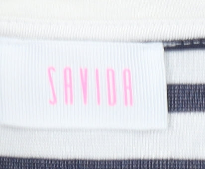 Savida Women’s Blue Striped Short Sleeve Ruffle T-Shirt Size 12