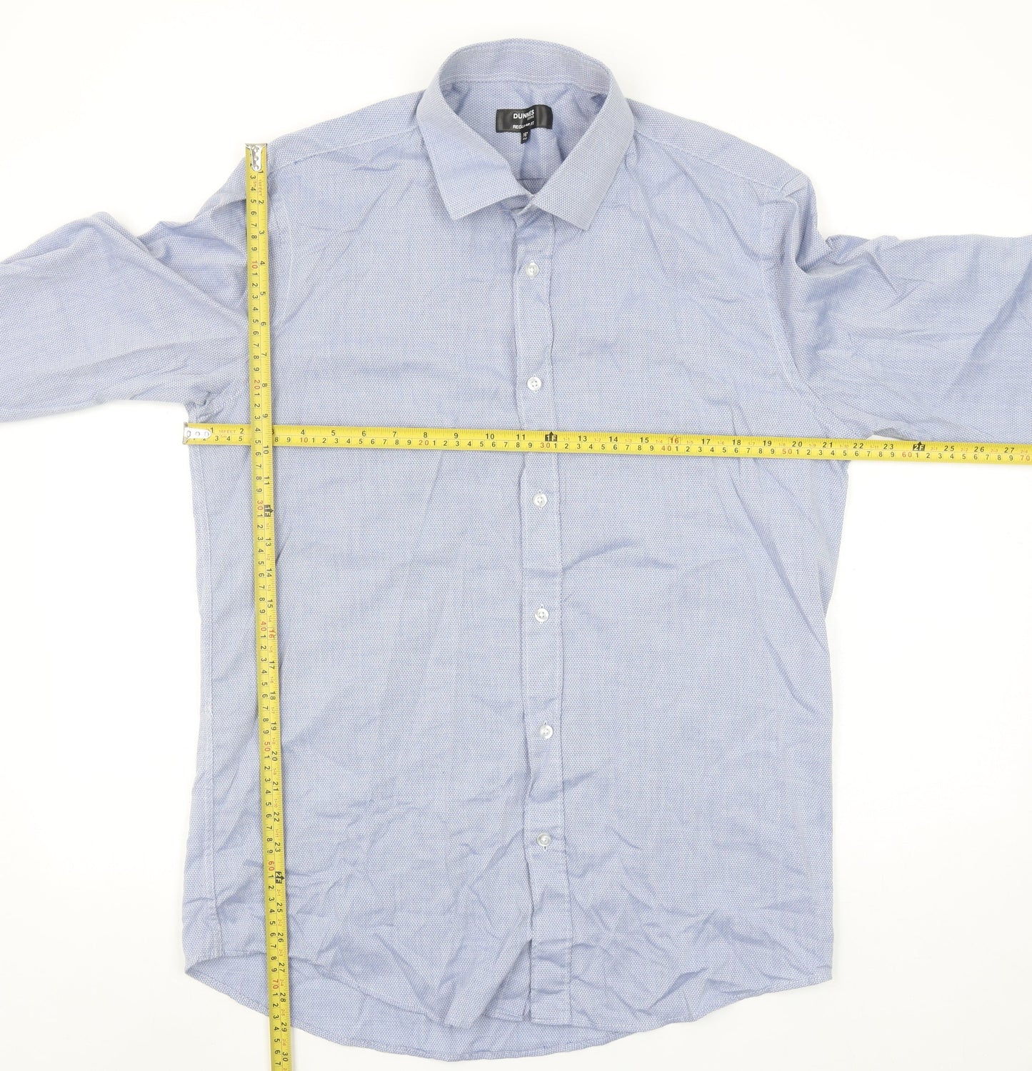 Dunnes Stores Men's Blue Cotton Blend Regular Fit Long Sleeve Shirt Size 16”