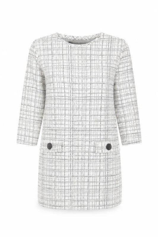 Bershka Women Grey Check Shift Dress Size 10 3/4 Sleeve