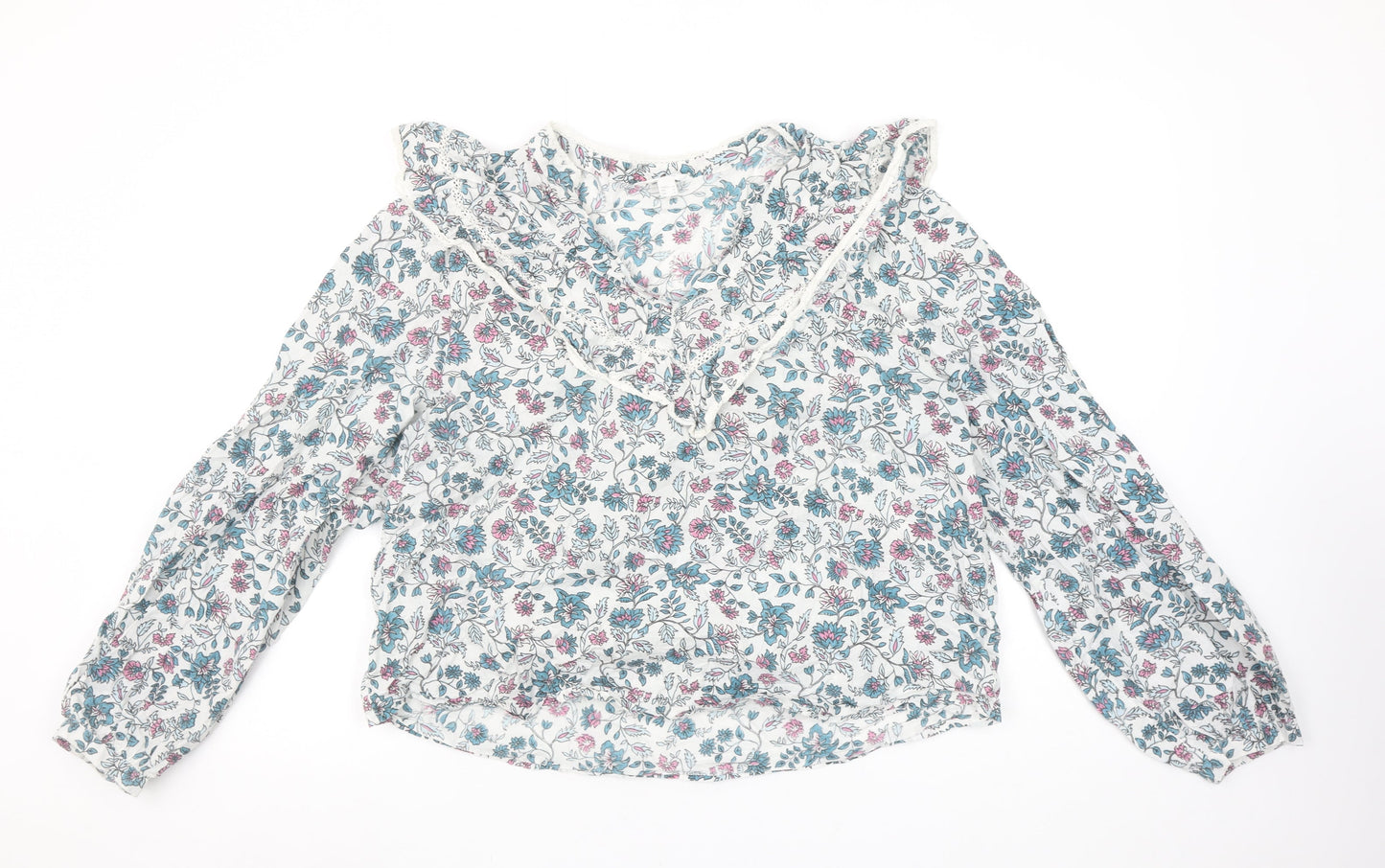 Springfield Women’s Multicoloured Floral Cotton Ruffle Blouse Size 10