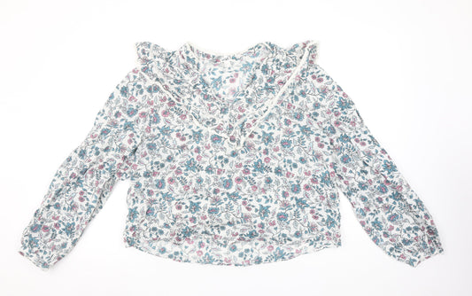 Springfield Women’s Multicoloured Floral Cotton Ruffle Blouse Size 10
