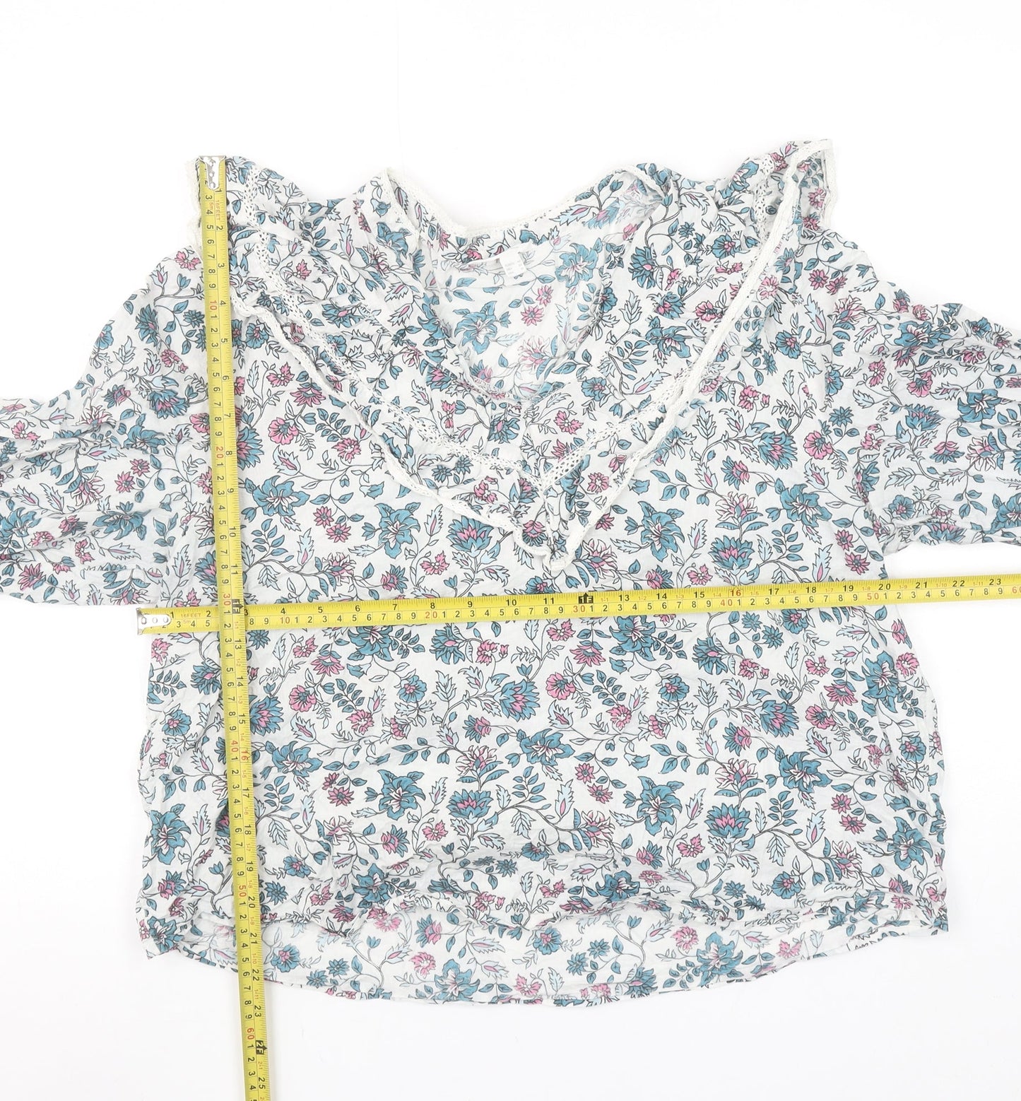 Springfield Women’s Multicoloured Floral Cotton Ruffle Blouse Size 10