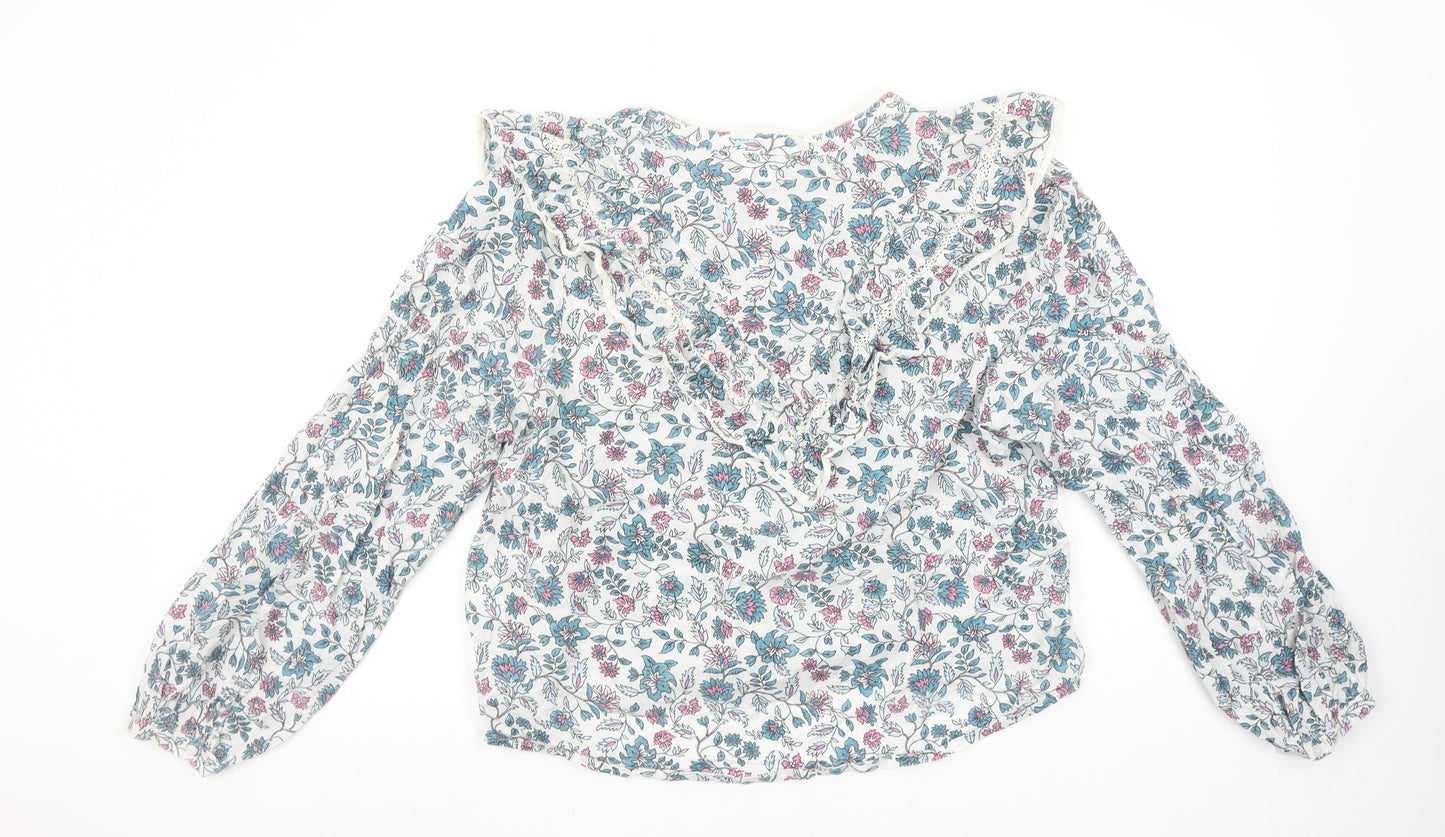 Springfield Women’s Multicoloured Floral Cotton Ruffle Blouse Size 10