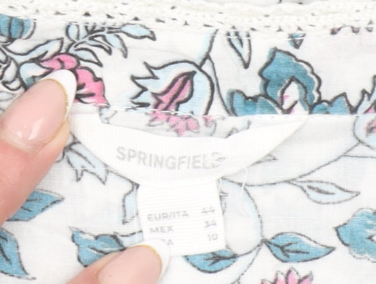 Springfield Women’s Multicoloured Floral Cotton Ruffle Blouse Size 10