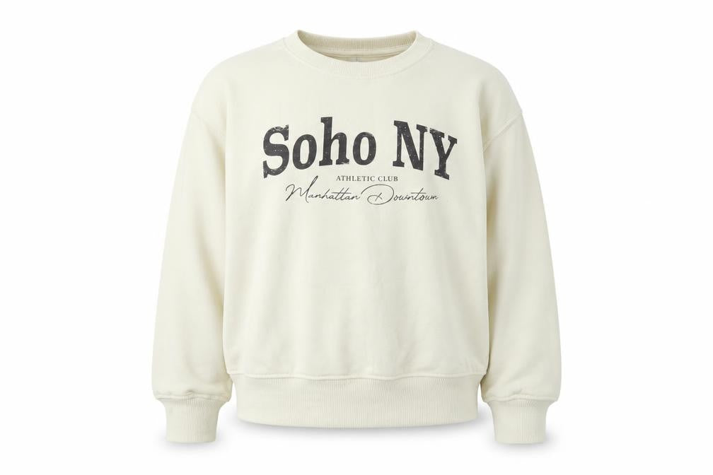 Dunnes Stores Girls Beige Soho NY Graphic Pullover Sweatshirt 6-7 Years