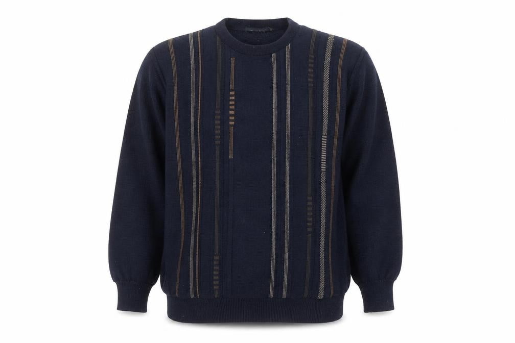 Deer Park Men's Blue Wool Blend Geometric Crew Neck Jumper M