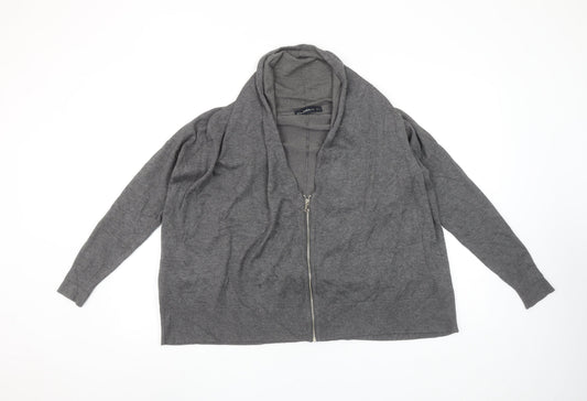 ZARA Women Grey Full Zip Knit Cowl Neck Jumper Size S