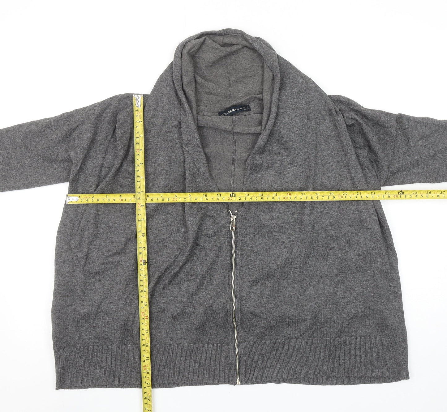 ZARA Women Grey Full Zip Knit Cowl Neck Jumper Size S