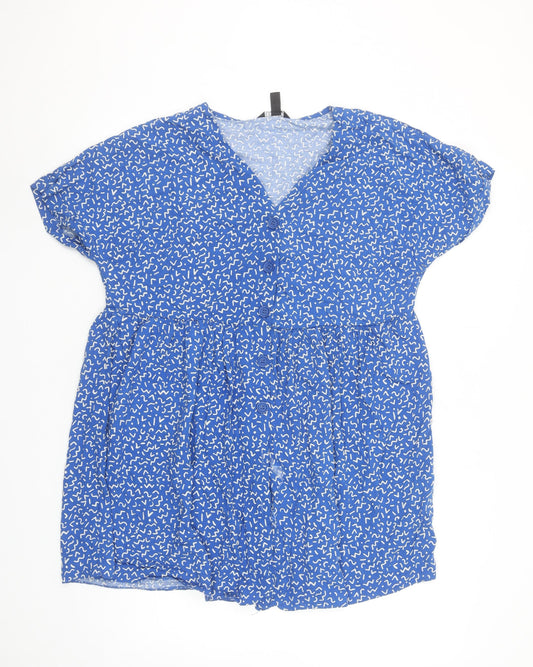 New Look Women's Blue Geometric Short A-Line Dress Size 8
