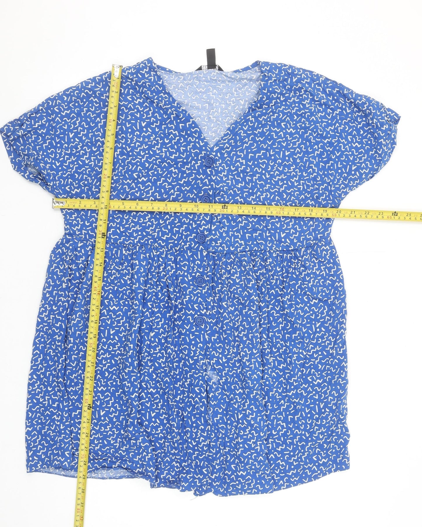 New Look Women's Blue Geometric Short A-Line Dress Size 8