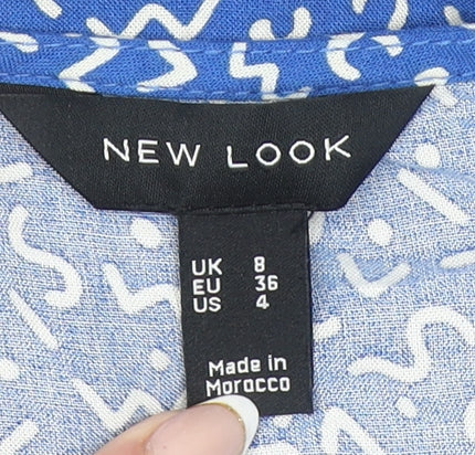 New Look Women's Blue Geometric Short A-Line Dress Size 8