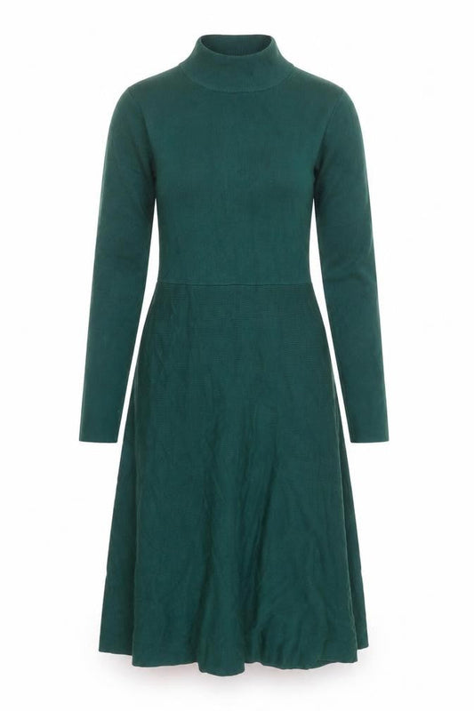 Girl In Mind Women Green Knit A-Line Long Sleeve Roll Neck Dress M