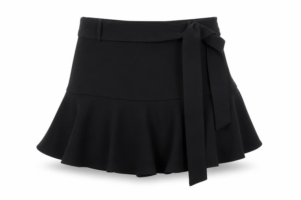 ZARA Women Black High Rise Short Skort with Bow Detail Size S 8