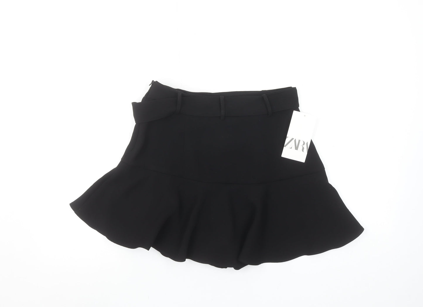 ZARA Women Black High Rise Short Skort with Bow Detail Size S 8