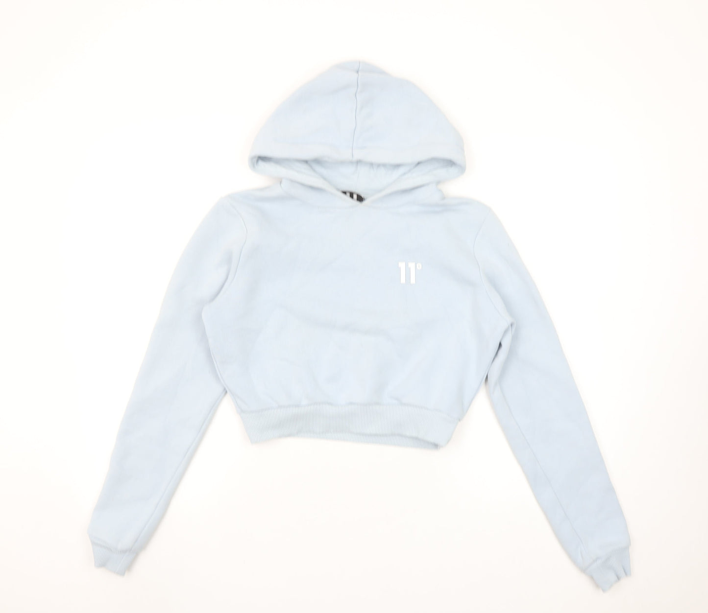 11 Degrees Womens Blue Cropped Pullover Hoodie UK 6 Cotton Blend