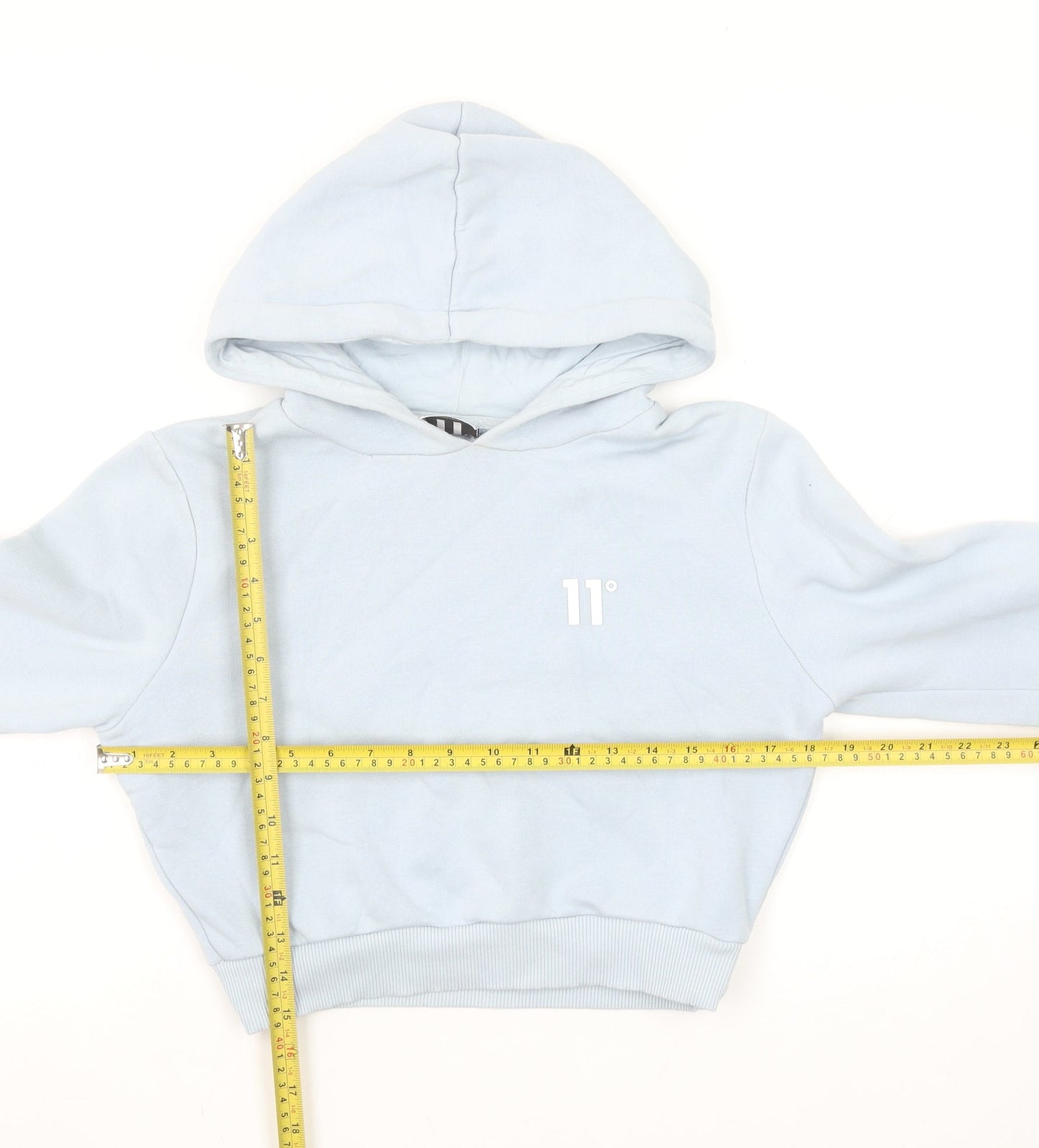 11 Degrees Womens Blue Cropped Pullover Hoodie UK 6 Cotton Blend