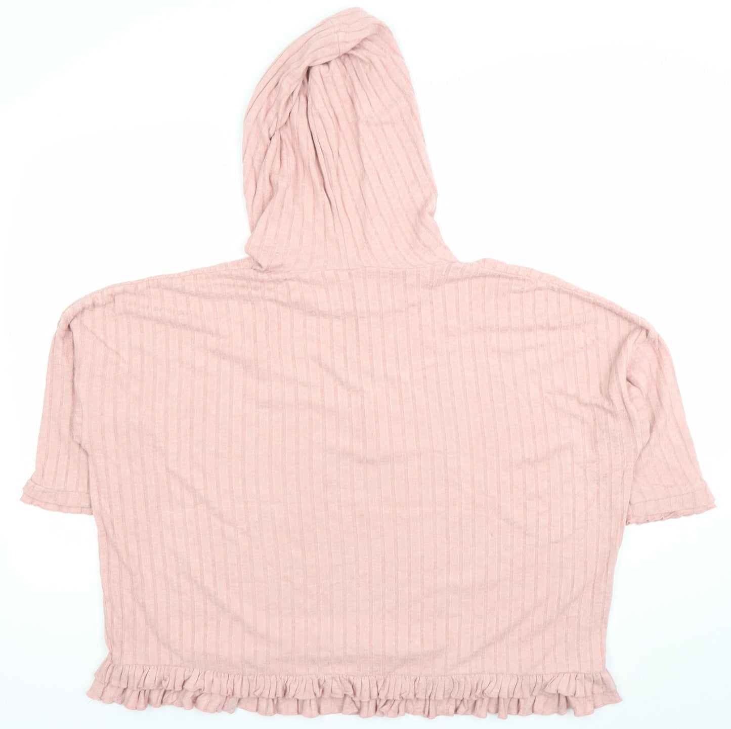 River Island Women Pink Ribbed Short Sleeve Pullover Hoodie Size S