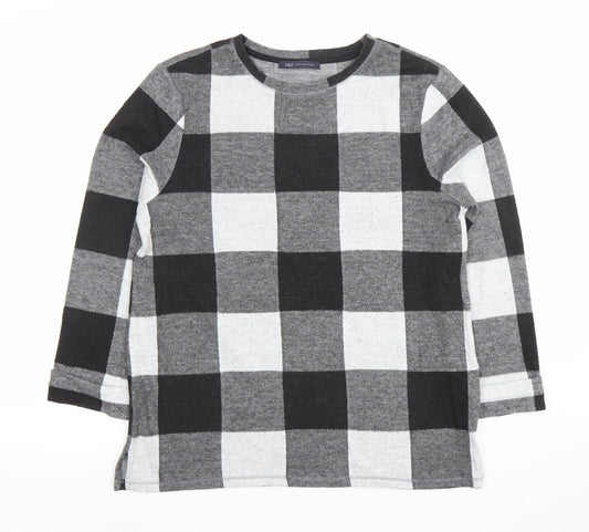 Marks and Spencer Women's Black Check Long Sleeve Jersey Top UK 12
