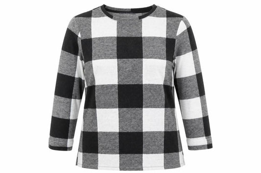 Marks and Spencer Women's Black Check Long Sleeve Jersey Top UK 12