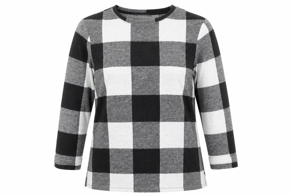 Marks & Spencer Women's Black Check Long Sleeve Jersey Top UK 12