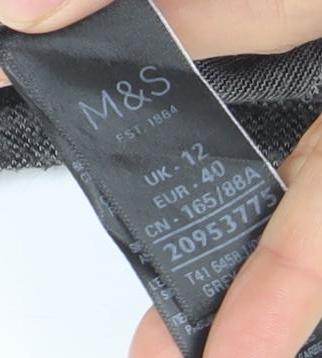 Marks and Spencer Women's Black Check Long Sleeve Jersey Top UK 12