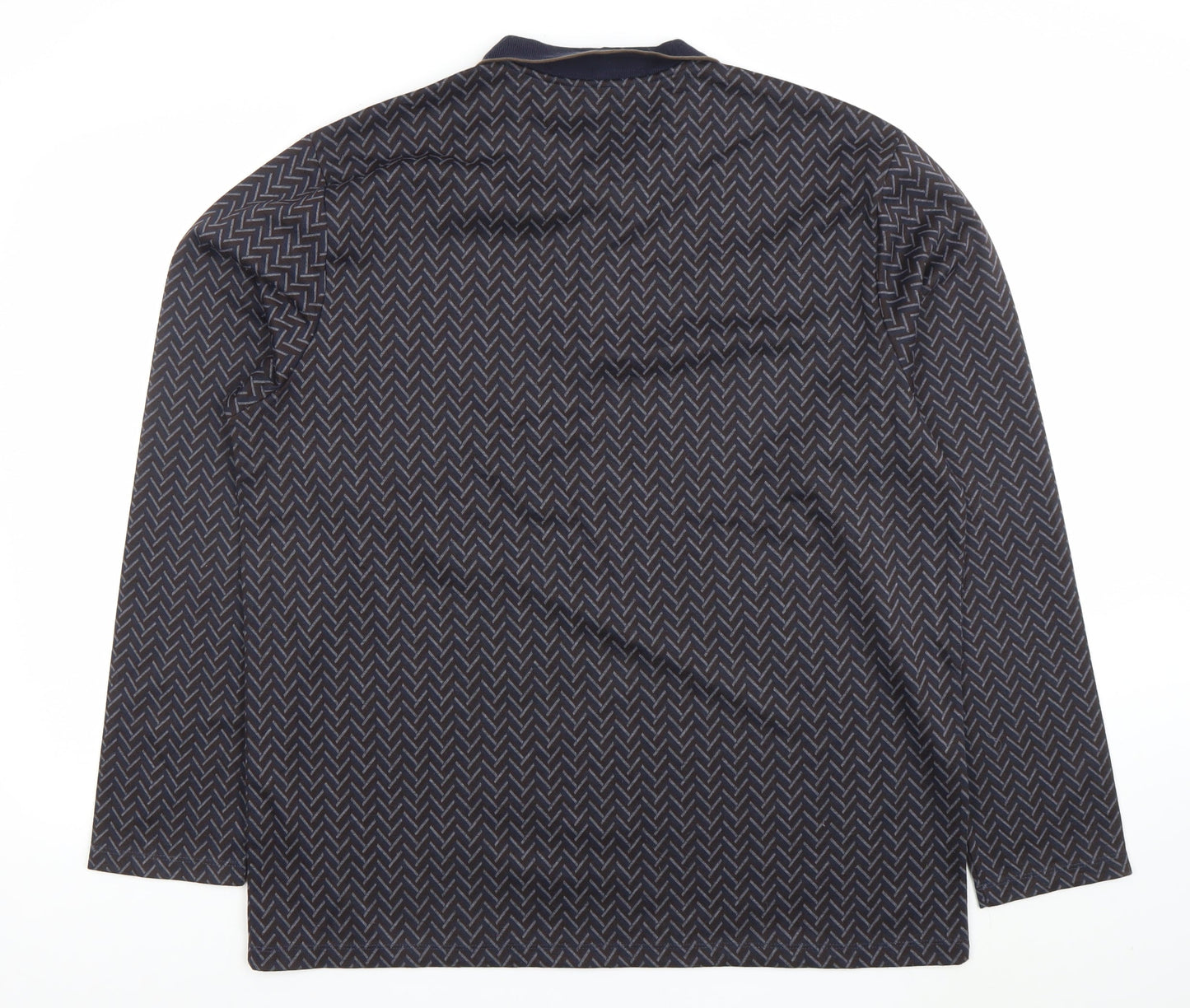 Easy Mens Blue Geometric Long Sleeve 1/4 Zip Polo Shirt XL