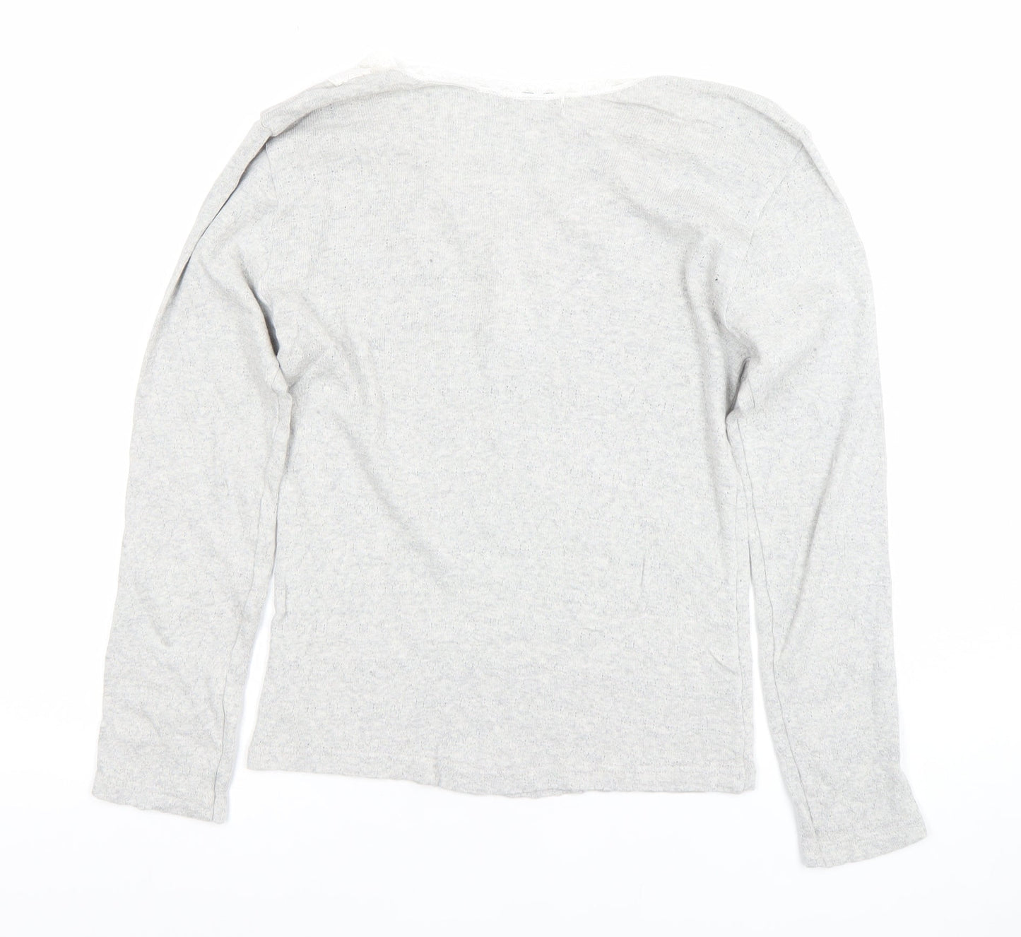 Rowland's Womens Grey Lace Trim V-Neck Cotton Long Sleeve Blouse XL