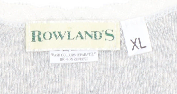 Rowland's Womens Grey Lace Trim V-Neck Cotton Long Sleeve Blouse XL