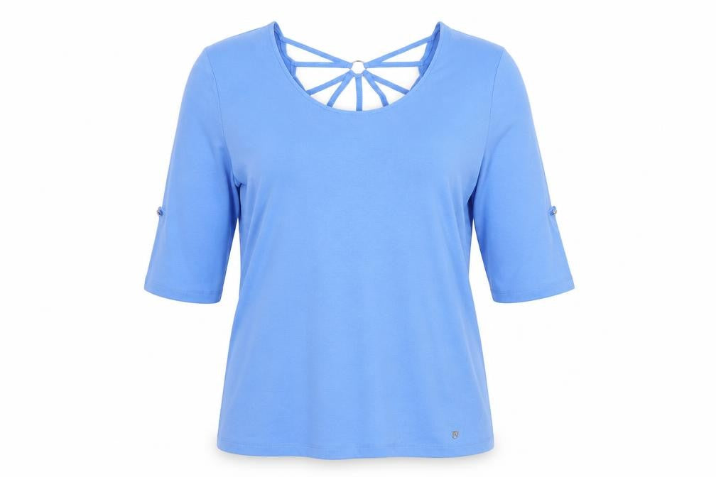 Marble Women’s Blue 3/4 Sleeve Cotton Scoop Neck T-Shirt Size 12