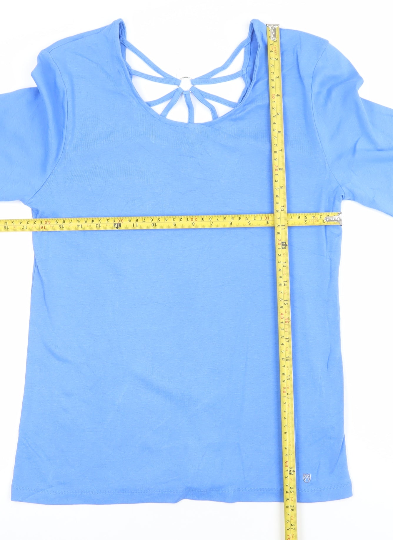 Marble Women’s Blue 3/4 Sleeve Cotton Scoop Neck T-Shirt Size 12