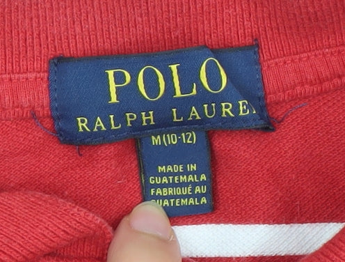 Polo Ralph Lauren Women Red Striped Cotton Polo Shirt M