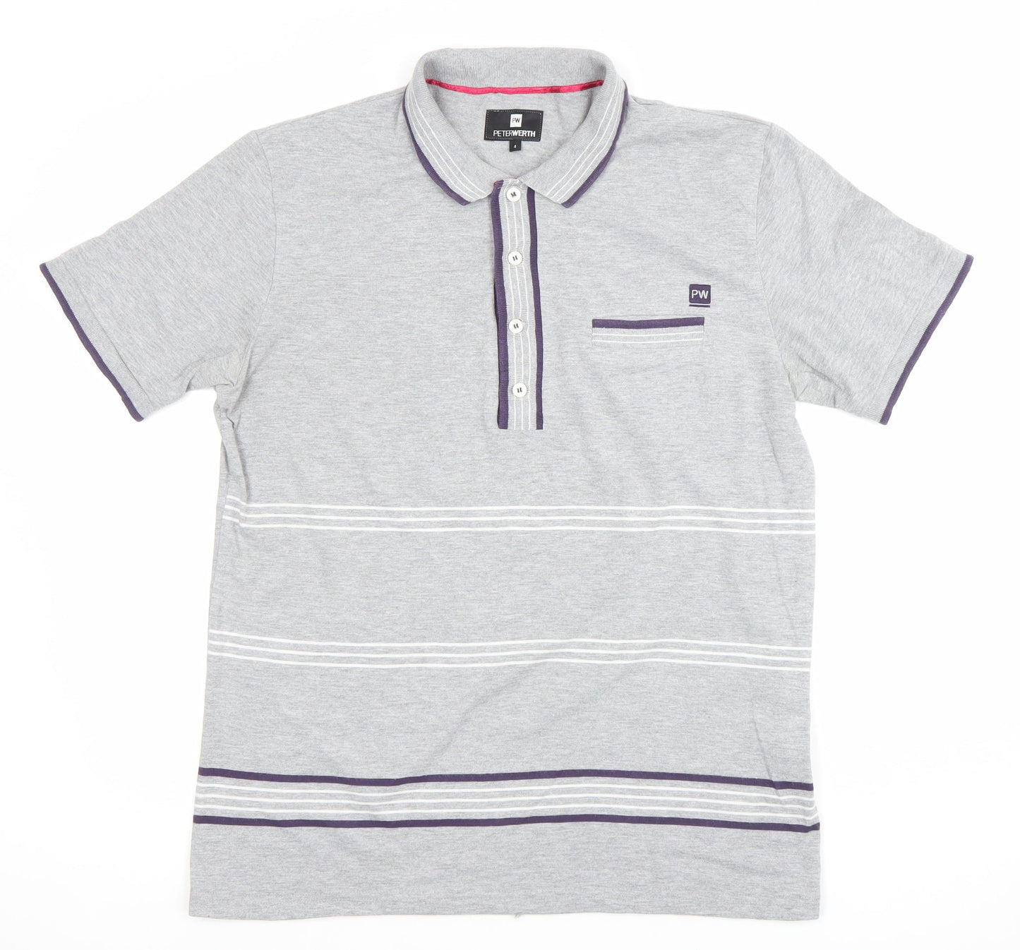 Peter Werth Men's Grey Striped Polo Shirt Size L