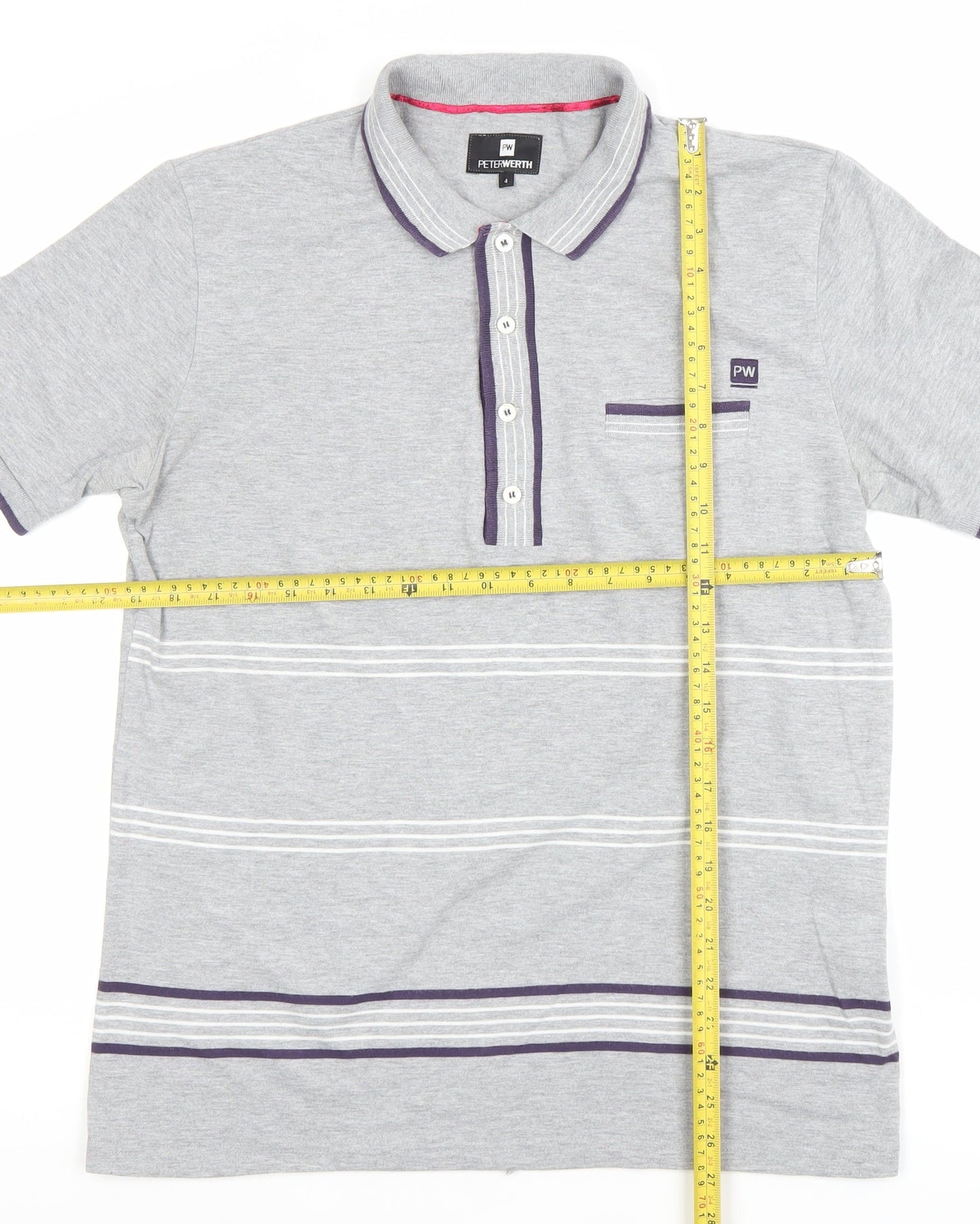 Peter Werth Men's Grey Striped Polo Shirt Size L