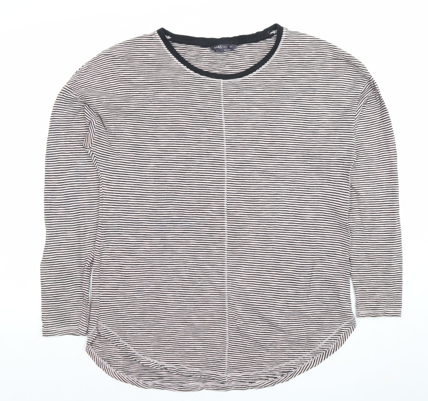 Marks and Spencer Womens Black Stripe Cotton Long Sleeve T-Shirt Size 10
