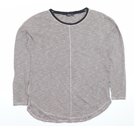 Marks and Spencer Womens Black Stripe Cotton Long Sleeve T-Shirt Size 10